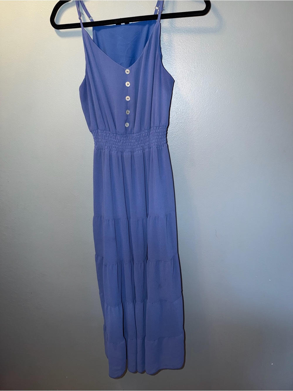 Button-Front Lavender Maxi Dress with Smocked Waist